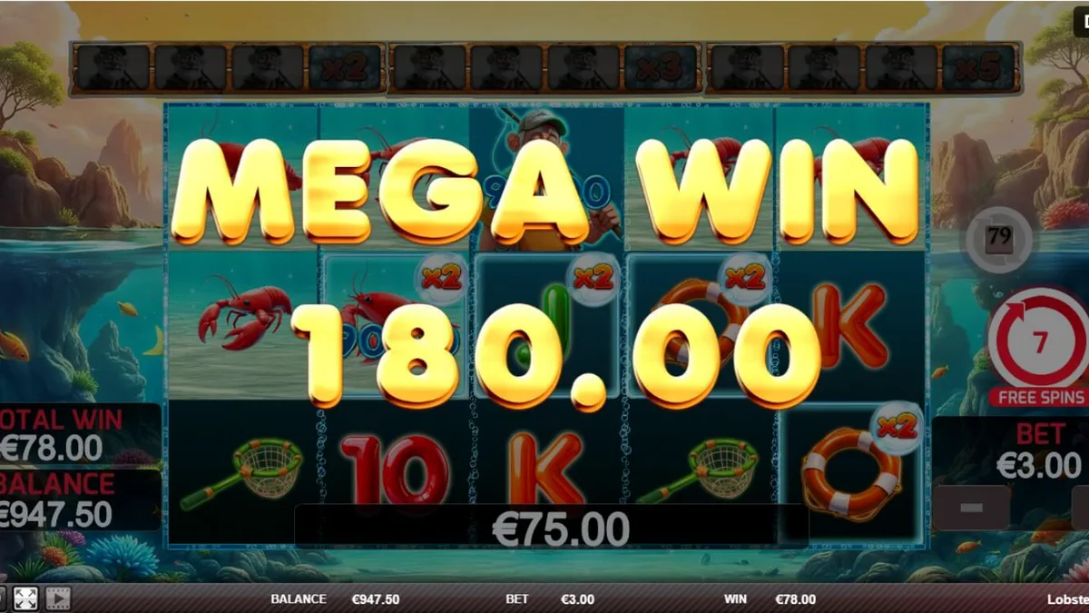 Interface vibrante do slot Lobster Splash com elementos marinhos e lagostas animadas